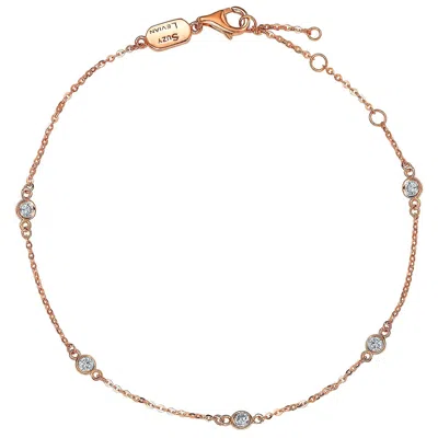 Pre-owned Suzy Levian 14 Karat Rose Gold 0.25 Carat Diamond Station Bracelet In Red