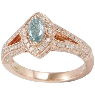 Pre-owned Suzy Levian 14 Karat Rose Gold, Blue And White Diamond Marquise Ring