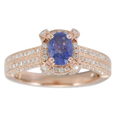 Pre-owned Suzy Levian 14 Karat Rose Gold Ceylon Sapphire And White Diamonds Ring