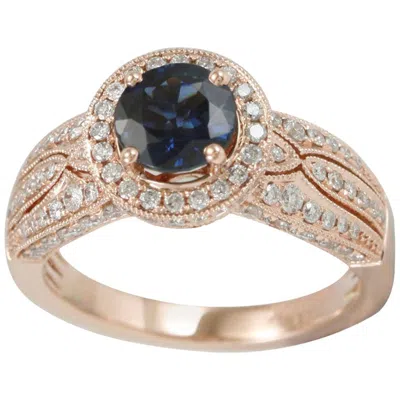 Pre-owned Suzy Levian 14 Karat Rose Gold Kancha Sapphire With White Diamond Ring