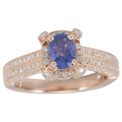 Pre-owned Suzy Levian 14 Karat Rose Gold Oval-cut Ceylon Sapphire And Diamond Ring In Red