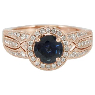Pre-owned Suzy Levian 14 Karat Rose Gold Round Kancha Sapphire And Diamond Ring In Red