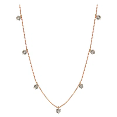 Pre-owned Suzy Levian 14 Karat Rose Gold White Diamond Flower Station Necklace