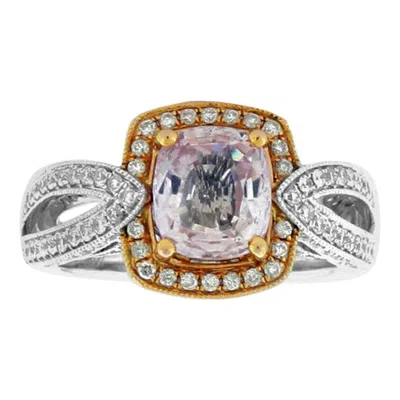 Pre-owned Suzy Levian 14 Karat Two-tone Gold White Diamond And Cushion-cut Morganite Ring