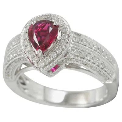 Pre-owned Suzy Levian 14 Karat White Gold 1.79 Carat Pear-cut Ruby And Diamond Ring