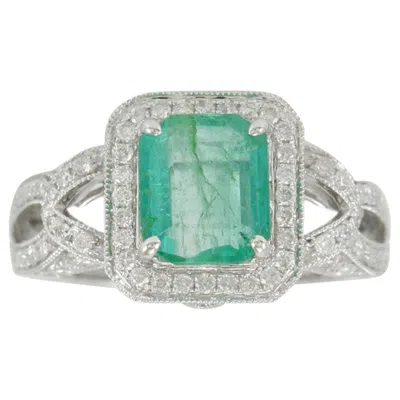 Pre-owned Suzy Levian 14 Karat White Gold Colombian Emerald Ring