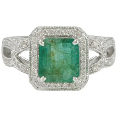 Pre-owned Suzy Levian 14 Karat White Gold Colombian Emerald Ring
