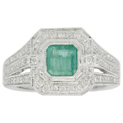 Pre-owned Suzy Levian 14 Karat White Gold Colombian Emerald Ring