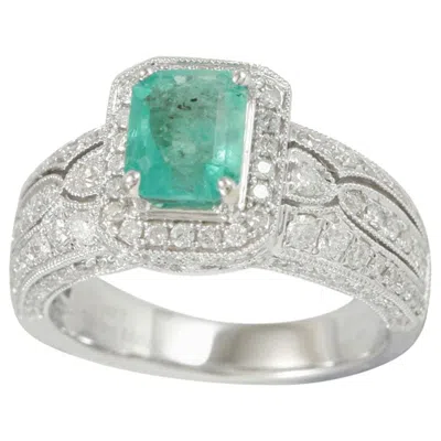 Pre-owned Suzy Levian 14 Karat White Gold Colombian Emerald Ring