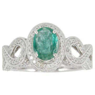Pre-owned Suzy Levian 14 Karat White Gold Colombian Emerald Ring