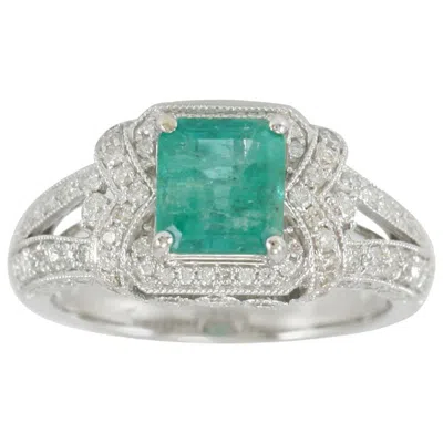 Pre-owned Suzy Levian 14 Karat White Gold Colombian Emerald Ring