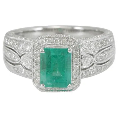 Pre-owned Suzy Levian 14 Karat White Gold Colombian Emerald Ring