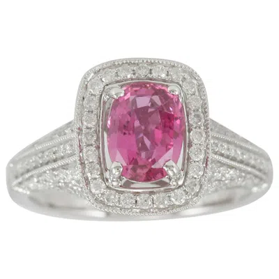 Pre-owned Suzy Levian 14 Karat White Gold Cushion-cut Ceylon Pink Sapphire Diamond Ring