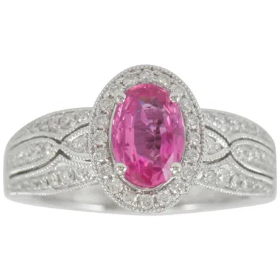 Pre-owned Suzy Levian 14 Karat White Gold Oval-cut Pink Ceylon Sapphire And Diamond Ring