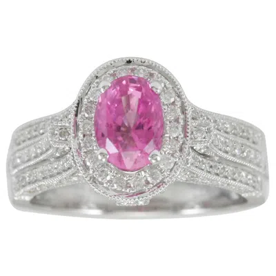 Pre-owned Suzy Levian 14 Karat White Gold Pink Ceylon Sapphire And Diamond 2.43 Carat Ring