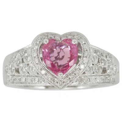 Pre-owned Suzy Levian 14 Karat White Gold Pink Ceylon Sapphire Heart And Diamond Ring