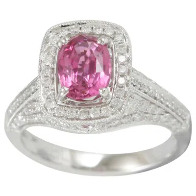Pre-owned Suzy Levian 14 Karat White Gold Pink Cushion Cut Sapphire White Diamonds Ring