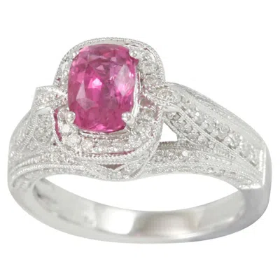 Pre-owned Suzy Levian 14 Karat White Gold Pink Sapphire And Diamond Ring