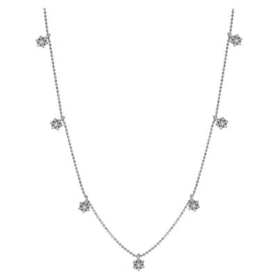 Pre-owned Suzy Levian 14 Karat White Gold White Diamond Flower Station Necklace