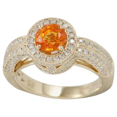 Pre-owned Suzy Levian 14 Karat Yellow Gold Orange Sapphire And Diamond Ring