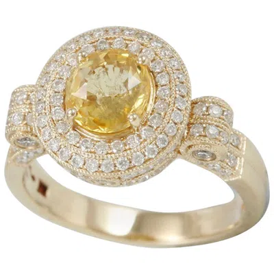 Pre-owned Suzy Levian 14 Karat Yellow Gold Round Yellow Sapphire And Diamond Ring