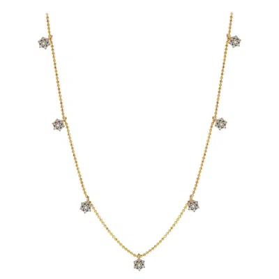 Pre-owned Suzy Levian 14 Karat Yellow Gold White Diamond Flower Station Necklace