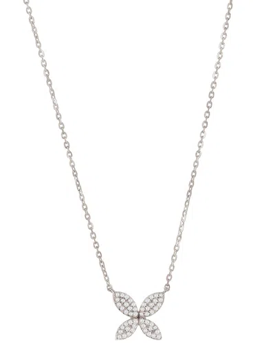 Suzy Levian 14k 0.09 Ct. Tw. Diamond Marquise Flower Necklace In Metallic