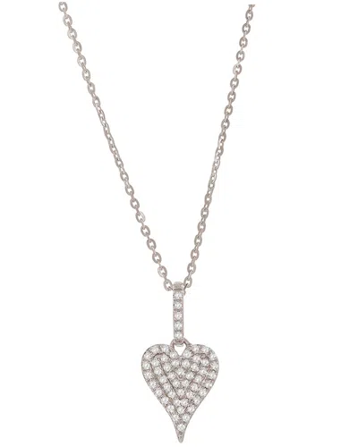 Suzy Levian 14k 0.11 Ct. Tw. Diamond Elongated Heart Necklace In Metallic