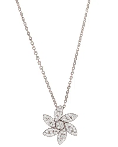Suzy Levian 14k 0.14 Ct. Tw. Diamond Curved Flower Necklace In Metallic