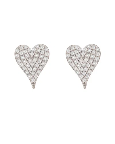 Suzy Levian 14k 0.16 Ct. Tw. Diamond Elongated Heart Studs In Metallic