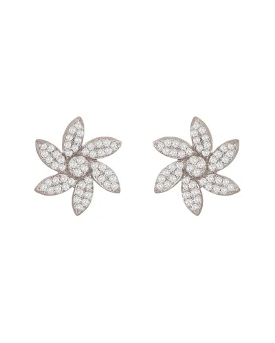 Suzy Levian 14k 0.20 Ct. Tw. Diamond Curved Flower Studs In Metallic