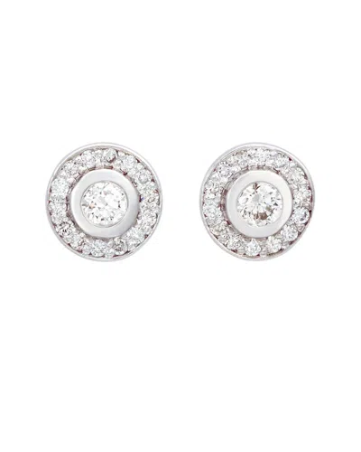 Suzy Levian 14k 0.33 Ct. Tw. Diamond Bezel Halo Studs In Metallic