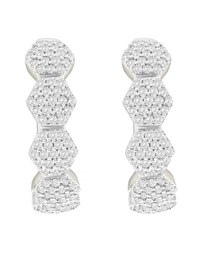 Suzy Levian 14k 0.35 Ct. Tw. Diamond Flower Huggie Hoops In Gold
