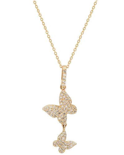 Suzy Levian 14k 0.40 Ct. Tw. Diamond Double Butterfly Necklace In Gold