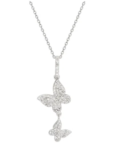 Suzy Levian 14k 0.40 Ct. Tw. Diamond Double Butterfly Necklace In Metallic