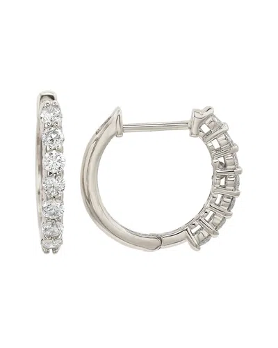 Suzy Levian 14k Gold 1.40 Cttw Diamond Huggie Hoop Earrings In White