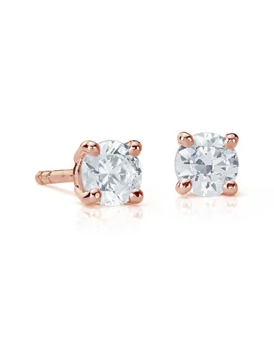 Suzy Levian 14k Yellow Gold 0.20 Ct. Tw. Diamond Stud Earrings In Pink