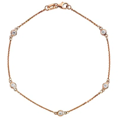 Pre-owned Suzy Levian 14k Rose Gold 0.75 Carat White Diamond Station Bracelet