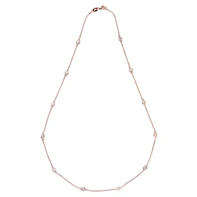 Pre-owned Suzy Levian 14k Rose Gold 1.33 Carat White Diamond Station Necklace