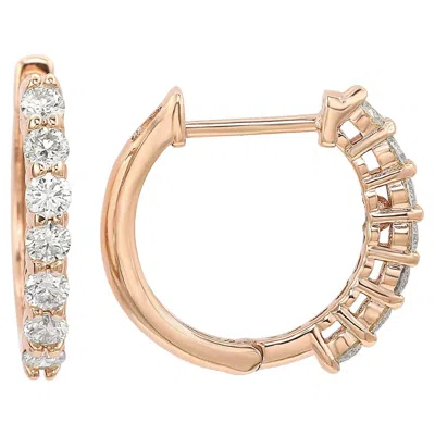 Pre-owned Suzy Levian 14k Rose Gold & 0.50 Cttw White Diamond Huggie Hoop Earrings