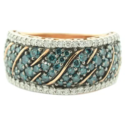 Pre-owned Suzy Levian 14k Rose Gold Blue & White Round Diamond Wavy Ring