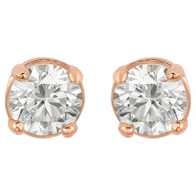 Pre-owned Suzy Levian 14k Rose Gold Classic Four-prong 0.33 Ct. Tw. Diamond Stud Earrings In Red