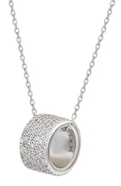 Suzy Levian 14k Rose Gold Plated Sterling Silver Pavé Cubic Zirconia Circle Pendant Necklace In White