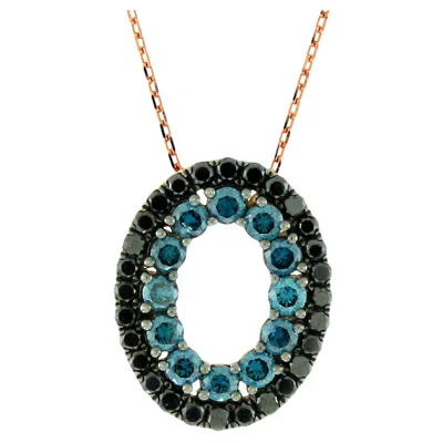 Pre-owned Suzy Levian 14k Rose Gold Round Black & Blue Diamond Pendant In Red