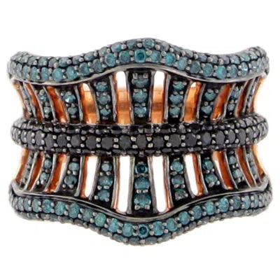 Pre-owned Suzy Levian 14k Rose Gold Round Blue & Black Diamond Ring In Red