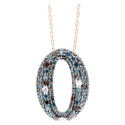 Pre-owned Suzy Levian 14k Rose Gold Round Blue, Black And White Diamond Pendant