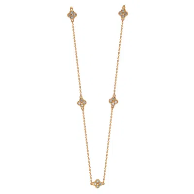 Pre-owned Suzy Levian 14k Rose Gold White Diamond 5 Clover By The Yard Station Necklace