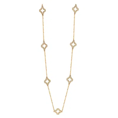 Pre-owned Suzy Levian 14k Rose Gold White Diamond 7 Clover By The Yard Station Necklace