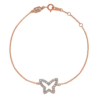 Pre-owned Suzy Levian 14k Rose Gold White Diamond Butterfly Solitaire Bracelet