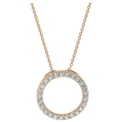 Pre-owned Suzy Levian 14k Rose Gold White Diamond Circle Pendant